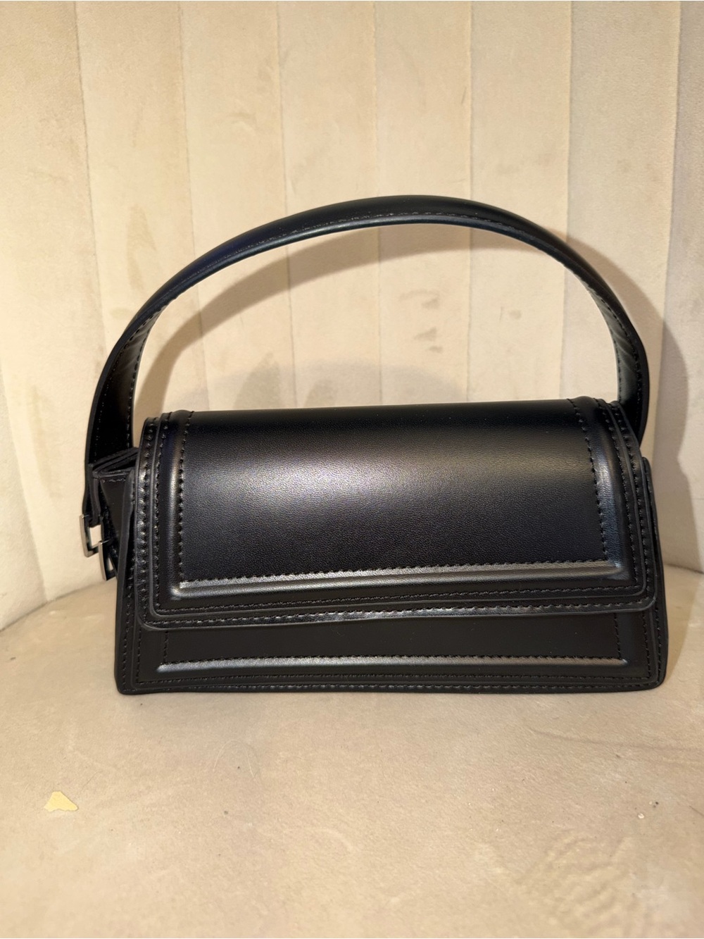 Zara Black Structured Shoulder Bag with Top Handle